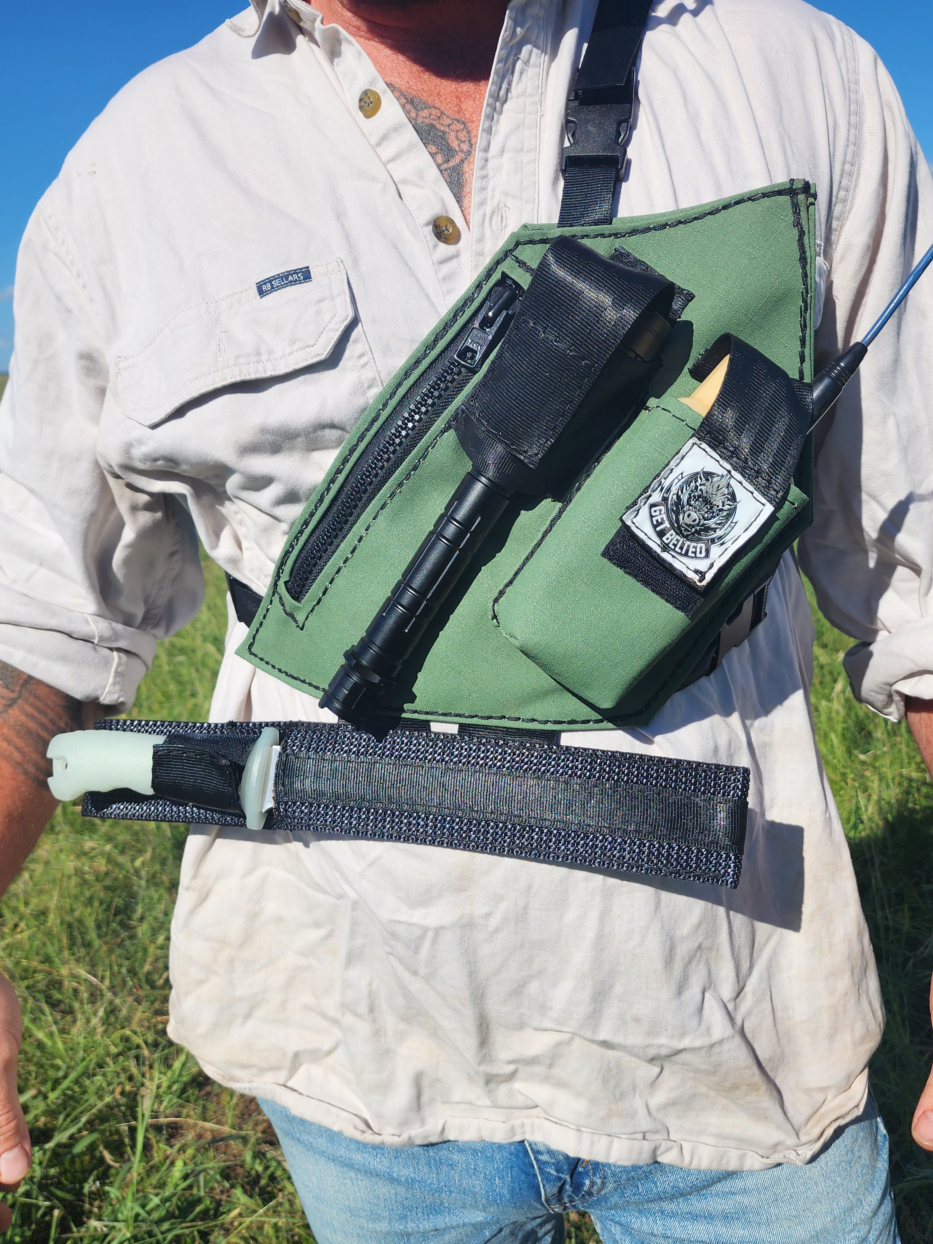 GPS Chest Holster with Torch Pouch & Knife Sheath – Get Belted ...